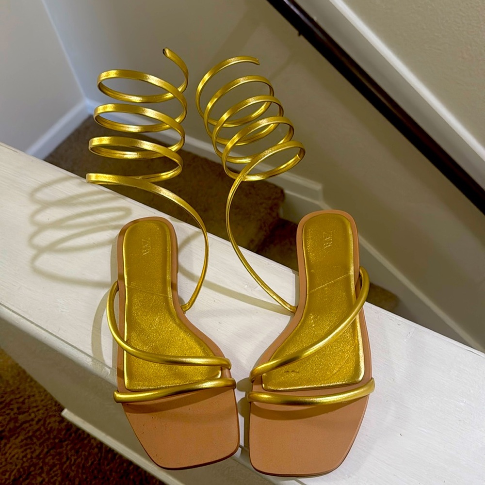 ZARA Sandals Gold Gladiator Style Party